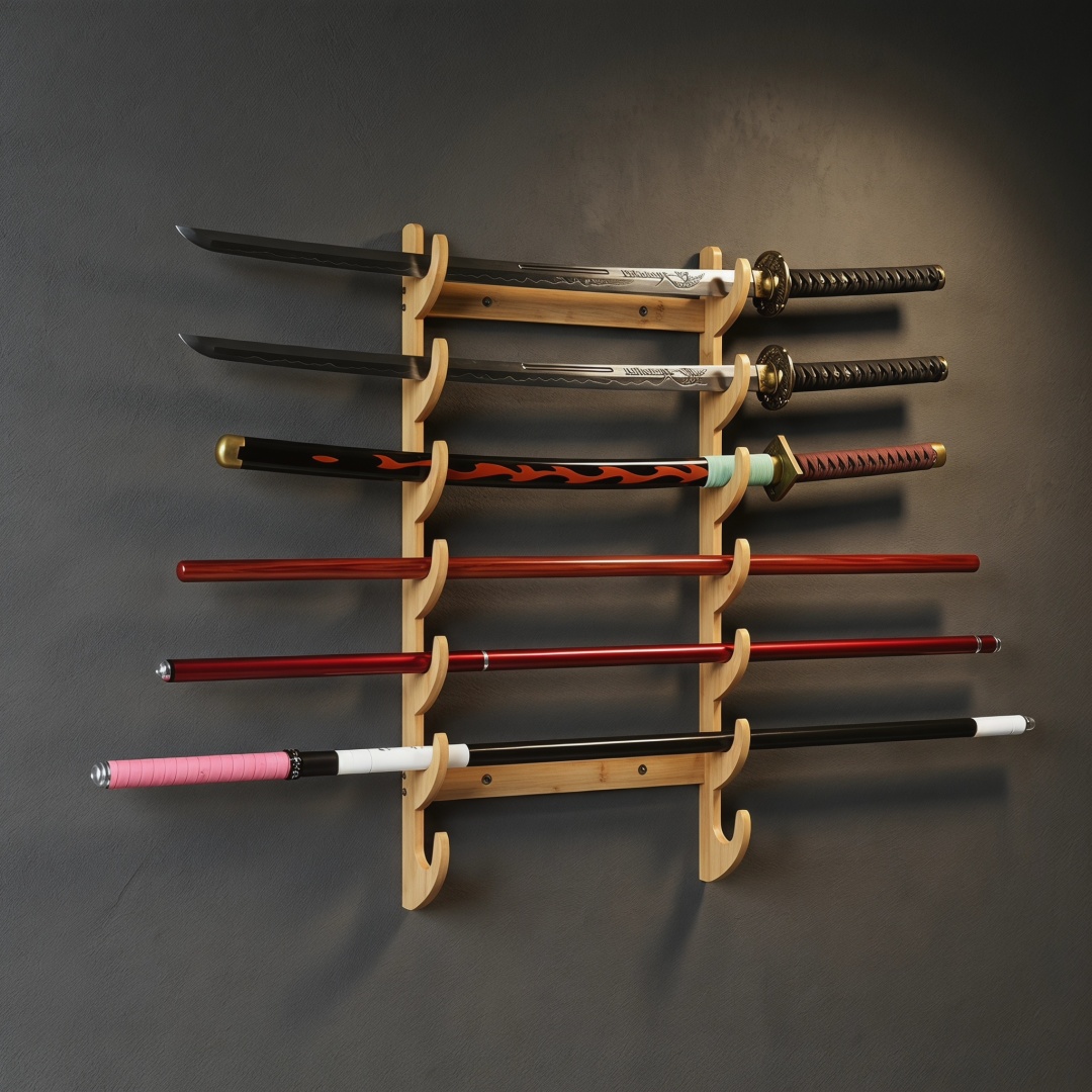 1-8Layer Wood Sword Stand Kata - Cosplay Prop Display ulasan dan harga